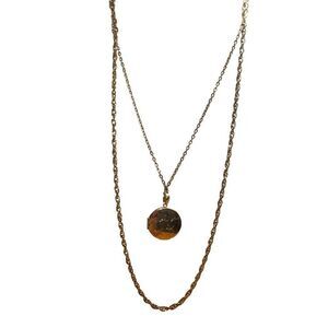 New Double Chain Layered Gold Tone Locket Pendent Necklace
